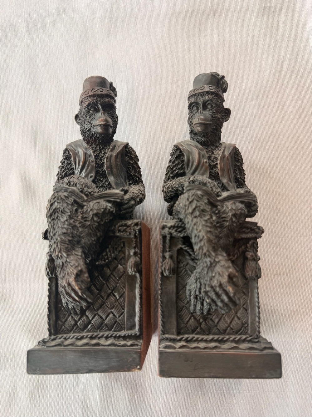 Vintage Book-Reading Monkeys Bookends Heavy